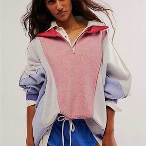 Free People Red and Blue Colorblock Sweater